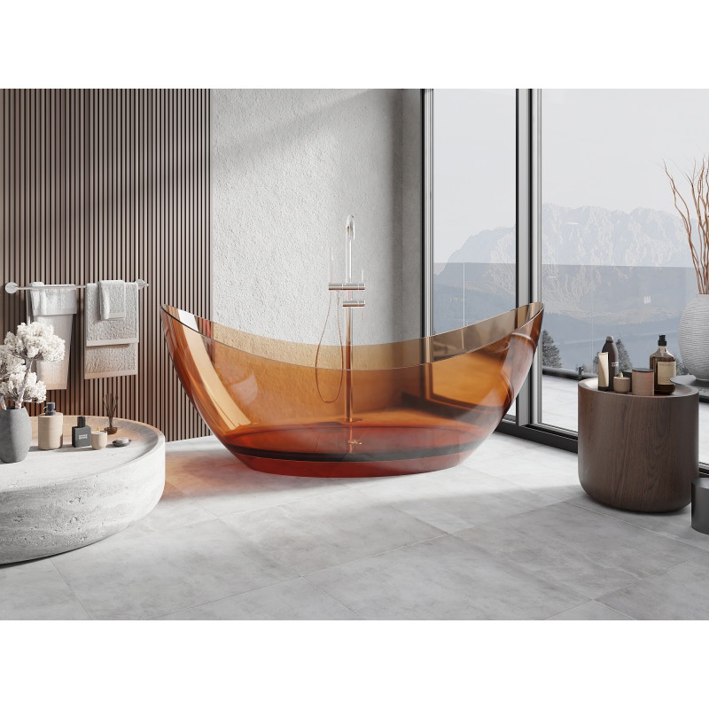 Mexen Vea vasca da bagno trasparente freestanding 180 x 80 cm, earth, piletta cromata - 58091808005