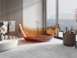 Mexen Vea vasca da bagno trasparente freestanding 180 x 80 cm, earth, piletta cromata - 58091808005