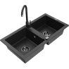 Mexen Mario 2-bowl granite kitchen sink with Telma kitchen faucet, black/silver - 6504-73-670200-70-B