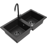 Mexen Mario fregadero de granito de 2 compartimentos con grifo de cocina Telma, negro/plateado - 6504-73-670200-70-B