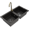 Mexen Mario fregadero de granito de 2 compartimentos con grifo de cocina Telma, negro/dorado - 6504-75-670200-50-B