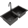 Mexen Mario fregadero de granito de 2 senos con grifo de cocina Telma, negro/dorado - 6504-75-670200-70-B