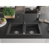 Mexen Mario fregadero de granito de 2 compartimentos con grifería de cocina Telma, negro moteado - 6504-76-670200-70