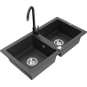 Mexen Mario fregadero de granito de 2 compartimentos con grifo de cocina Telma, negro moteado - 6504-76-670200-70