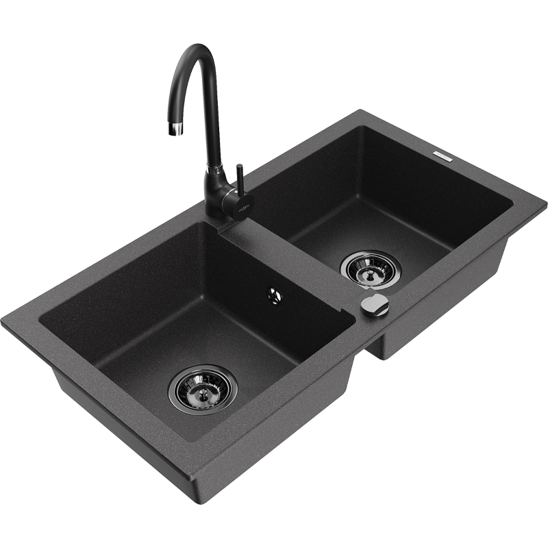 Mexen Mario 2-kammioinen graniittiallas Telma-keittiöhanalla, musta pilkullinen - 6504-76-670200-70-B