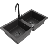 Mexen Mario granīta virtuves izlietne ar 2 nodalījumiem un Telma jaucējkrānu, melna ar punktiem - 6504-76-670200-70-B