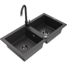 Mexen Mario granite double-bowl sink with Telma kitchen tap, speckled black - 6504-76-670200-70-B