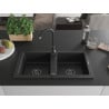 Mexen Mario granite sink 2-bowl with Telma kitchen tap, black - 6504-77-670200-70-B