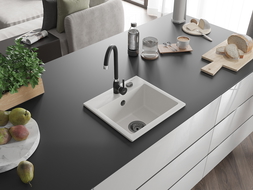 Mexen Milo lava-louça de granito de 1 cuba com torneira de cozinha Telma, branco - 6505-20-670200-70