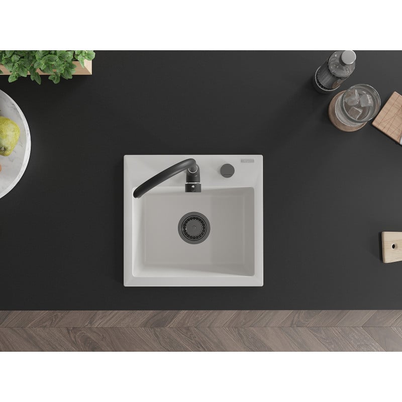 Mexen Milo granitdiskbänk med 1 ho med Telma kökskran, vit - 6505-20-670200-70