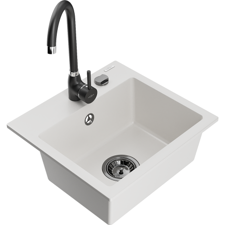 Mexen Milo fregadero de granito de 1 cámara con grifo de cocina Telma, blanco - 6505-20-670200-70