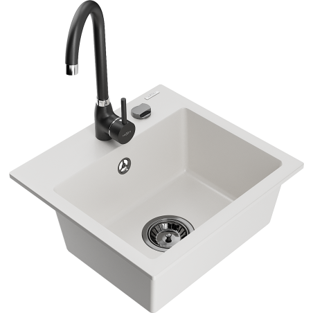 Mexen Milo granitno korito 1-komorno s kuhinjsko pipo Telma, belo - 6505-20-670200-70