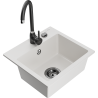 Mexen Milo 1-bowl granite sink with Telma kitchen faucet, white - 6505-20-670200-70