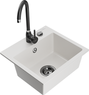 Mexen Milo lava-louça de granito de 1 cuba com torneira de cozinha Telma, branco - 6505-20-670200-70