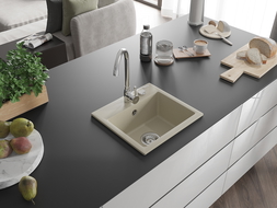 Mexen Milo fregadero de granito de 1 cubeta con grifo de cocina Telma, beige - 6505-69-670200-00