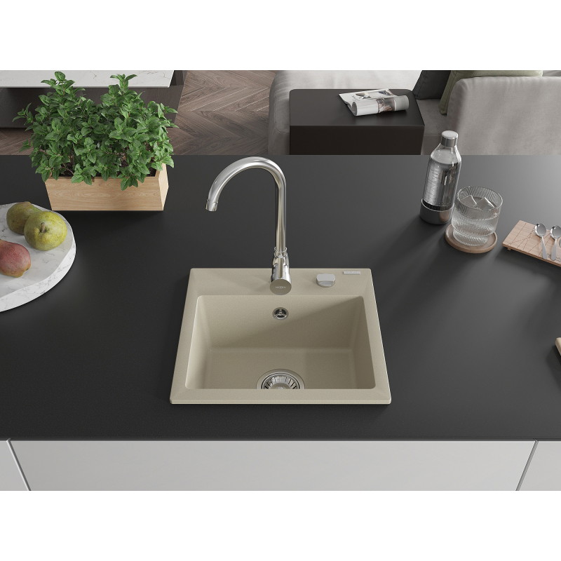 Mexen Milo granit gootsteen 1-komors met keukenmengkraan Telma, beige - 6505-69-670200-00