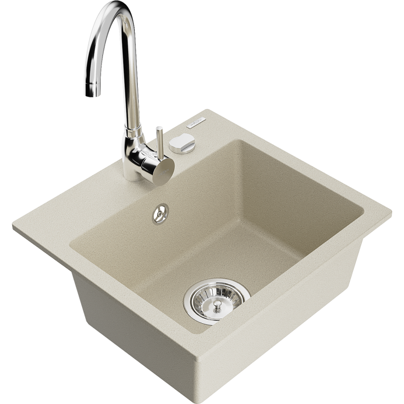 Mexen Milo fregadero de granito de 1 cubeta con grifo de cocina Telma, beige - 6505-69-670200-00