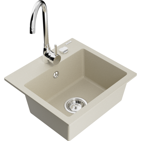 Mexen Milo évier en granit 1 bac avec robinet de cuisine Telma, beige - 6505-69-670200-00