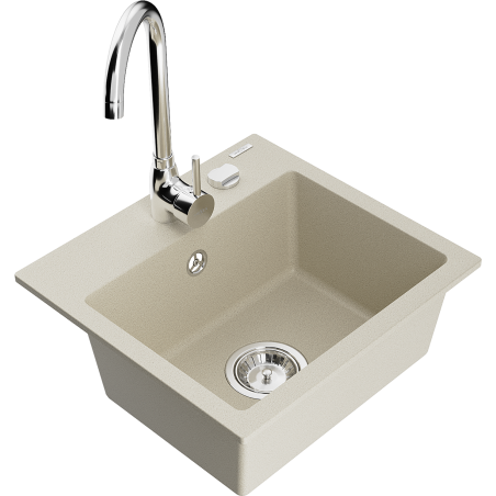 Mexen Milo Granitspüle 1-Becken mit Küchenarmatur Telma, beige - 6505-69-670200-00
