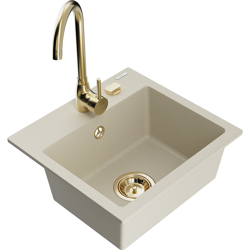Mexen Milo évier en granit 1 bac avec robinet de cuisine Telma, beige - 6505-69-670200-50