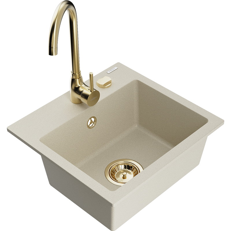 Mexen Milo évier en granit simple bac avec robinet de cuisine Telma, beige - 6505-69-670200-50