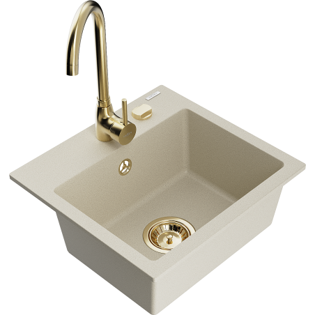 Mexen Milo Granitspüle 1-beckig mit Küchenarmatur Telma, beige - 6505-69-670200-50