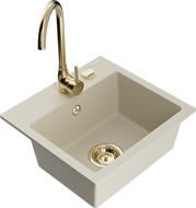 Mexen Milo 1-bowl granite sink with Telma kitchen faucet, beige - 6505-69-670200-50