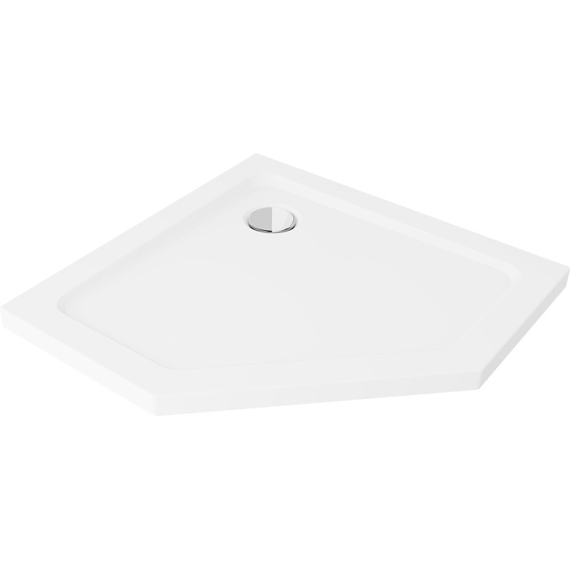 Mexen Flat λεπτή πενταγωνική βάση ντους 80 x 80 cm, λευκό, σιφόνι χρώμιο - 41P108080