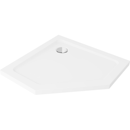 Mexen Flat plato de ducha pentagonal slim 80 x 80 cm, blanco, sifón cromado - 41P108080