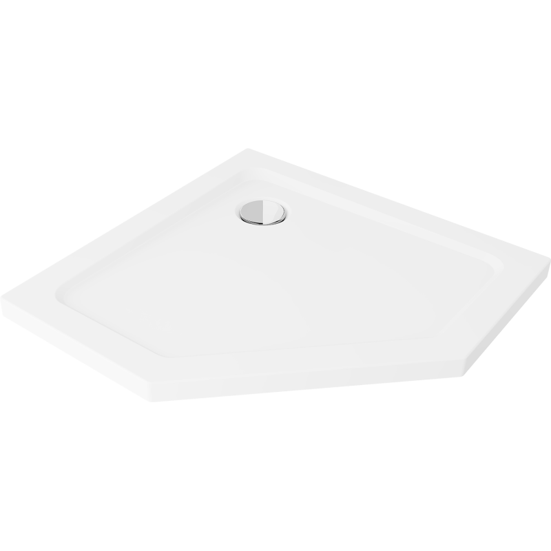 Mexen Flat pentagonālā plakanā dušas paliktnis 100 x 100 cm, balts, hroma sifons - 41P101010