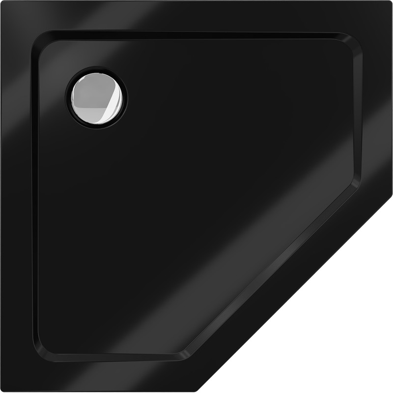 Mexen Flat plato de ducha pentagonal slim 80 x 80 cm, negro, sifón cromo - 41P708080