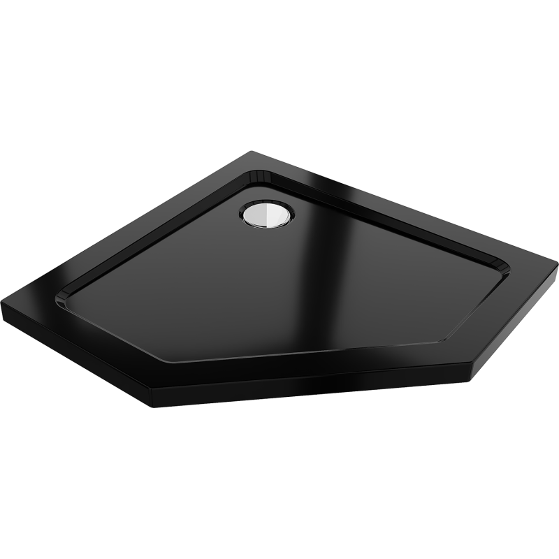 Mexen Flat Pentagona dušas paliktnis slim 100 x 100 cm, melns, hromēts sifons - 41P701010