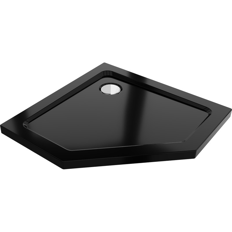 Mexen Flat plato de ducha pentagonal slim 100 x 100 cm, negro, sifón cromo - 41P701010