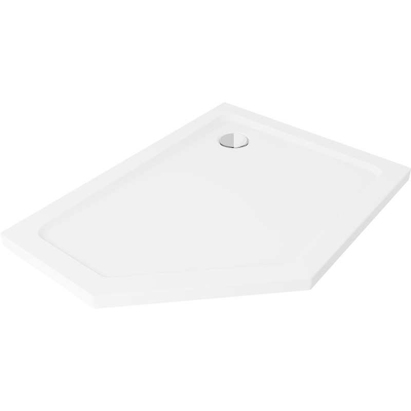 Mexen Flat vijfhoekige douchebak slim rechts 90 x 80 cm, wit, sifon chroom - 41P108090R