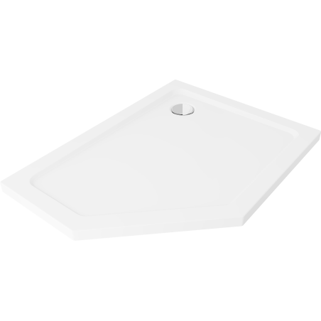 Mexen Flat vijfhoekige douchebak slim rechts 90 x 80 cm, wit, sifon chroom - 41P108090R
