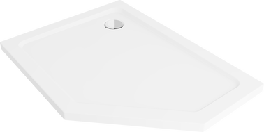 Mexen Flat viiekujuline madal dušialus, vasakpoolne 100 x 80 cm, valge, kroomitud sifoon - 41P108010L