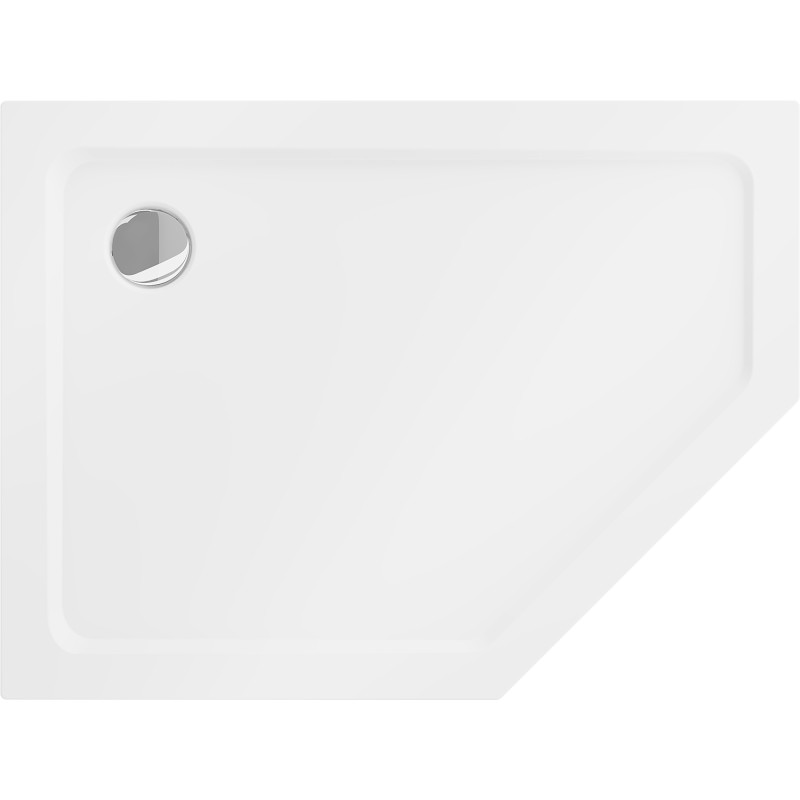 Mexen Flat πενταγωνικό ντους slim αριστερό 100 x 90 cm, λευκό, σιφόνι χρωμέ - 41P109010L
