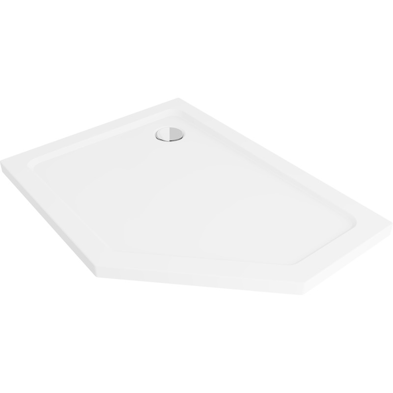Mexen Flat πενταγωνικό ντους slim αριστερό 100 x 90 cm, λευκό, σιφόνι χρωμέ - 41P109010L