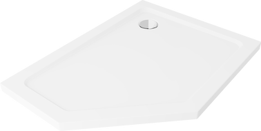 Mexen Flat slim parempoolne viieosaline dušinurk 100 x 90 cm, valge, kroom sifoon - 41P109010R
