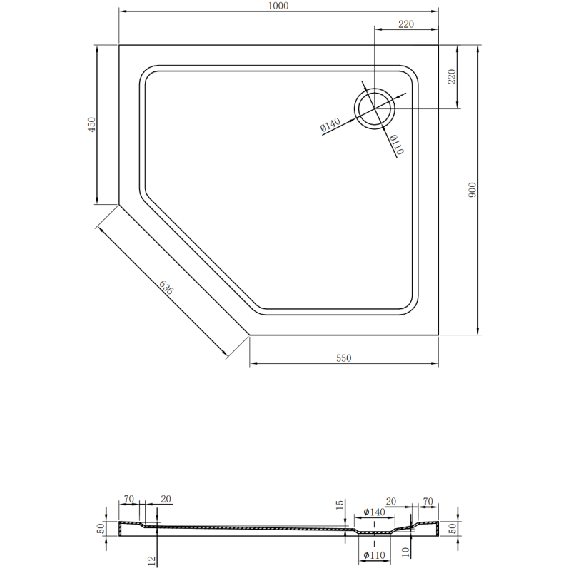 Mexen Flat slim piecstūru dušas paliktnis, labais 100 x 90 cm, balts, hromēts sifons - 41P109010R