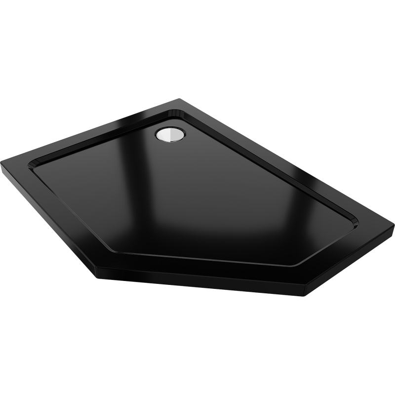 Mexen Flat brodzik pięciokątny slim lewy 90 x 80 cm, czarny, syfon chrom - 41P708090L