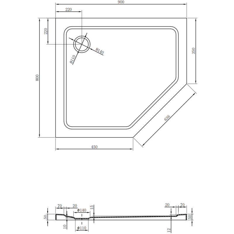 Mexen Flat piecstūrveida dušas paliktnis slim kreisais 90 x 80 cm, melns, sifons hroms - 41P708090L