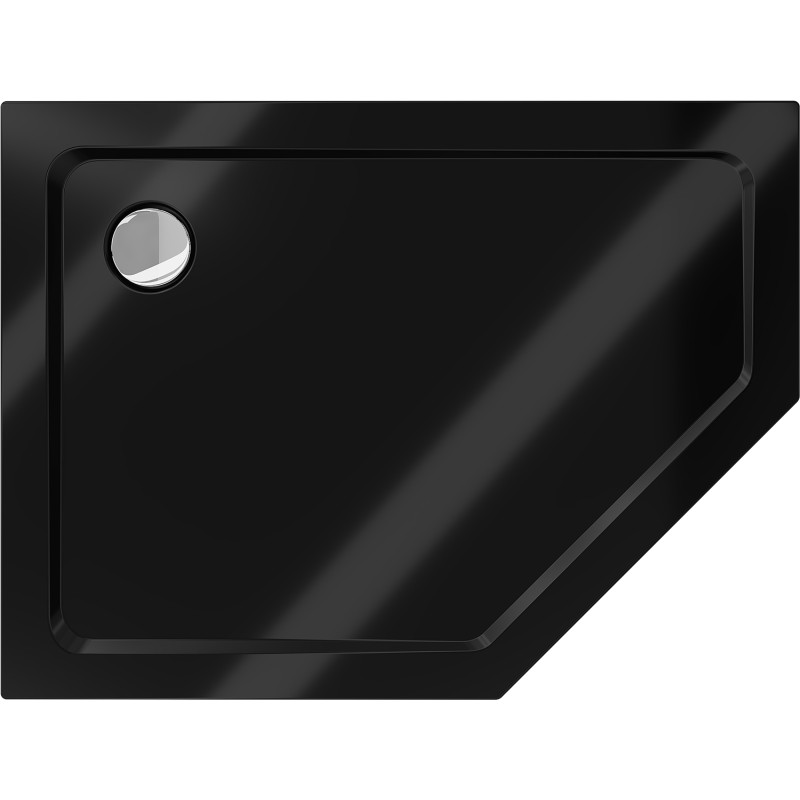 Mexen Flat plato de ducha pentagonal slim izquierdo 100 x 80 cm, negro, sifón cromado - 41P708010L