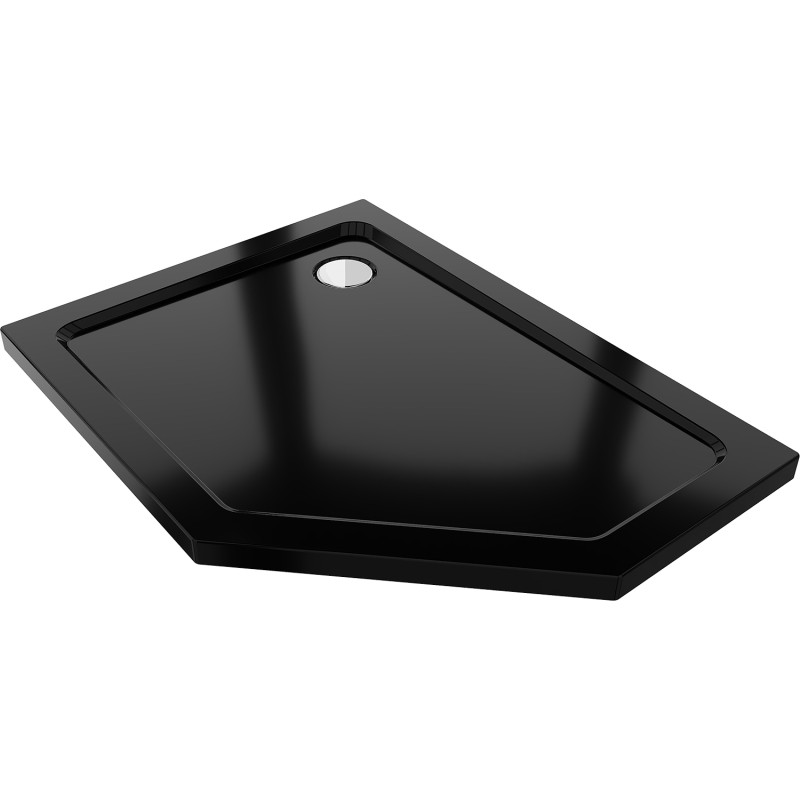 Mexen Flat receveur de douche pentagonal slim gauche 100 x 80 cm, noir, siphon chromé - 41P708010L