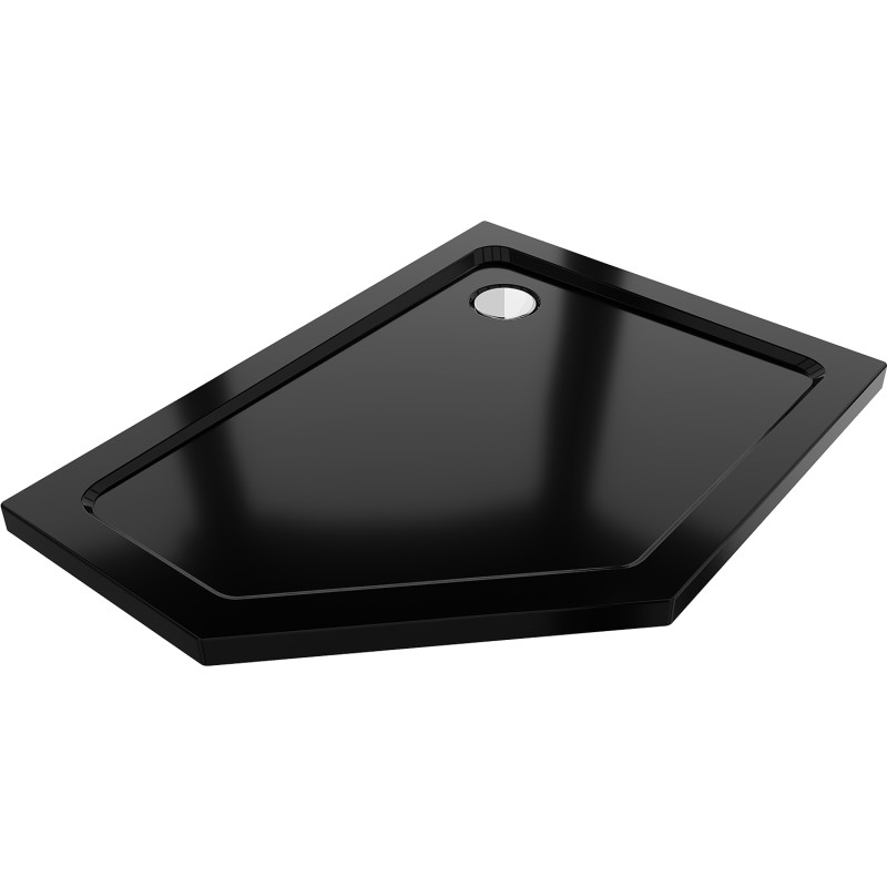 Mexen Flat slim vijfhoekige douchebak rechts 100 x 80 cm, zwart, chroom sifon - 41P708010R