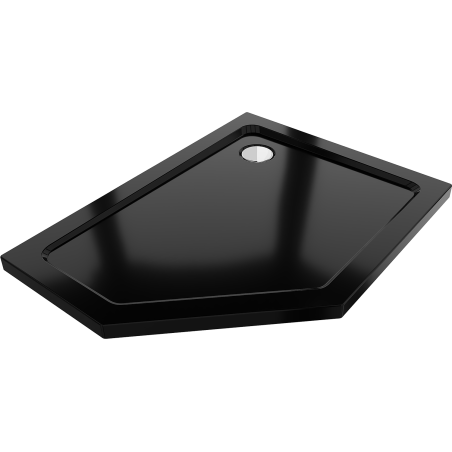 Mexen Flat Pentagonale Slim-Dusche rechts 100 x 80 cm, schwarz, Siphon Chrom - 41P708010R