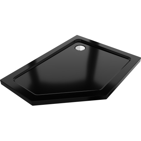 Mexen Flat fünfeckige Duschwanne Slim rechts 100 x 90 cm, schwarz, Siphon chrom - 41P709010R
