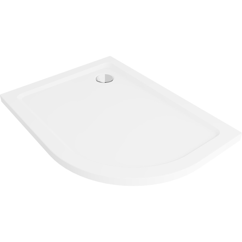 Mexen Flat plato de ducha semicircular slim izquierdo 90 x 80 cm, blanco, sifón cromado - 41108090L