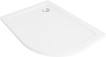 Mexen Flat puoliympyrän muotoinen suihkuallas slim vasen 120 x 90 cm, valkoinen, kromi vesilukko - 41109012L