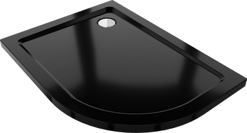 Mexen Flat halvrund slim vänster duschkar 90 x 80 cm, svart, kromad avloppsbrunn - 41708090L